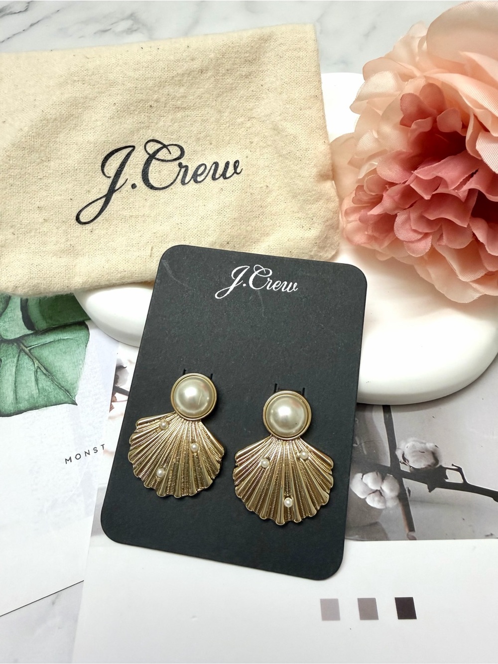 J. Crew Gold Pearl Shell Drop Earrings